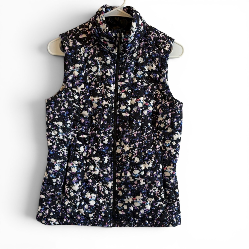 The North Face Thermoball Eco Floral Puffer Vest Women's XS Black Purple White